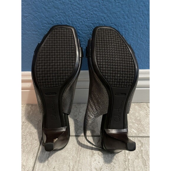 COLE HAAN Air Pewter Slingback Open Toe Buckle Sandals Heels D36499 Size 8.5 B - Picture 7 of 12